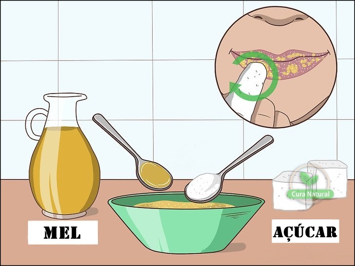 mel e açúcar para acabar com os lábios rachados